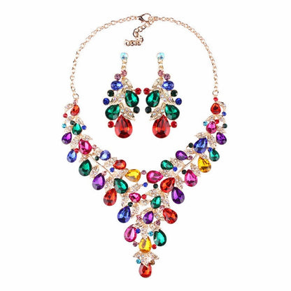 Wedding Jewelry Luxury Colorful Crystal Leaf Jewelry Set for Bridal