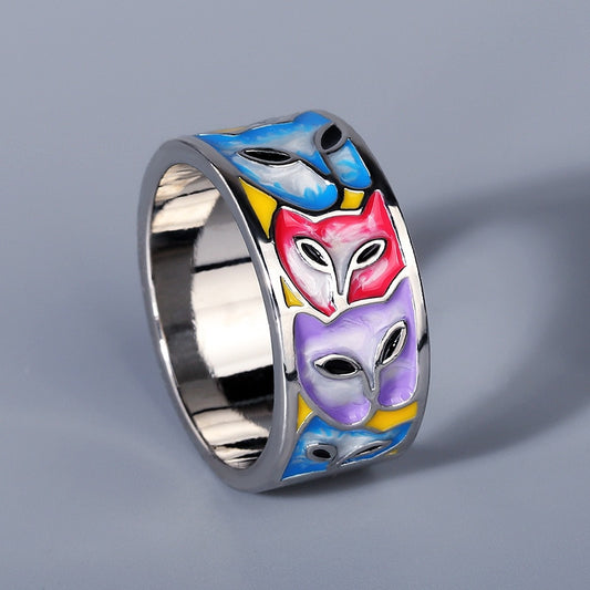 Fashion Jewelry Creative Cat Enamel Ring for Women with Zircon in 925 Silver
