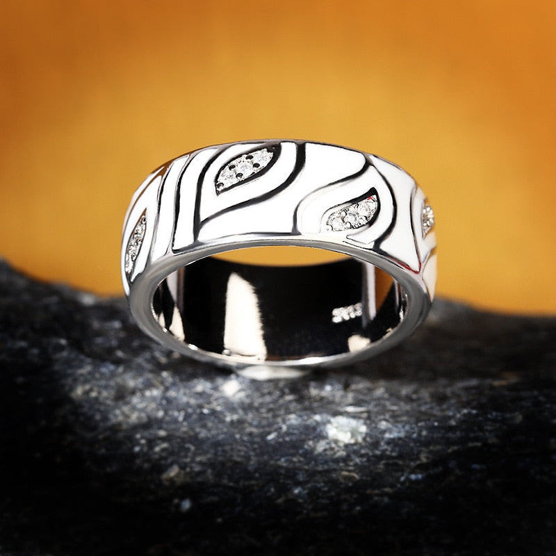 Fashion Jewelry White Leaves Enamel Band Ring with Zircon in 925 Sterling Silver