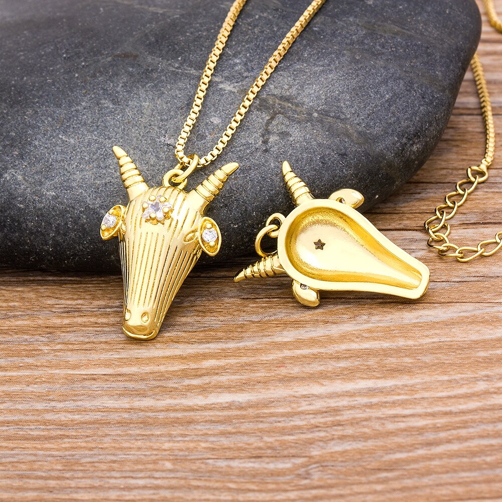Trendy Animal Sheep Head Pendant Necklaces with Zircon in Gold Color