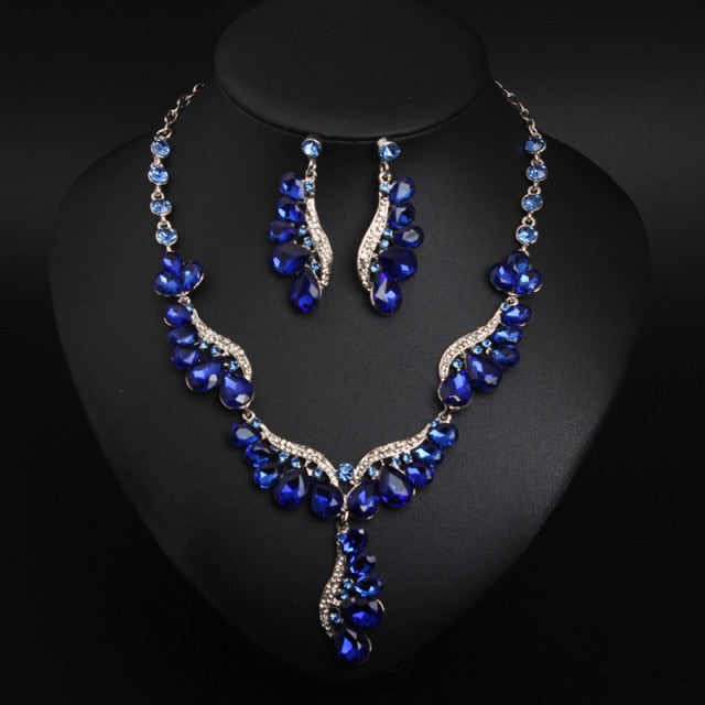 Wedding Jewelry Peacock Feather Wings Crystal Jewelry Set for Bridal Statement Accessories
