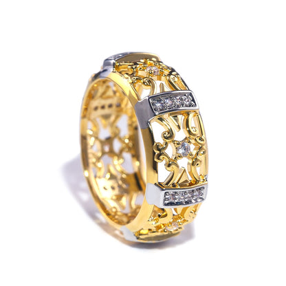 Victorian Jewelry Hollow Ethnic Rings for a Love ONE with Zircon in Gold Color