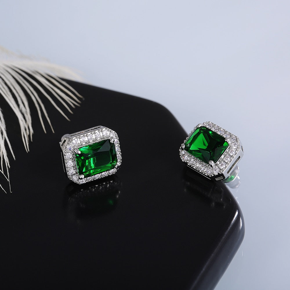 Fashion Jewelry Elegant Green Cubic Zirconia Stud Earrings for Women