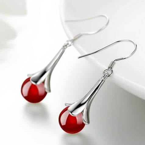 Fashion Jewelry  Red Crystal Fruit Jewelry Set for Her in 925 Sterling Silver