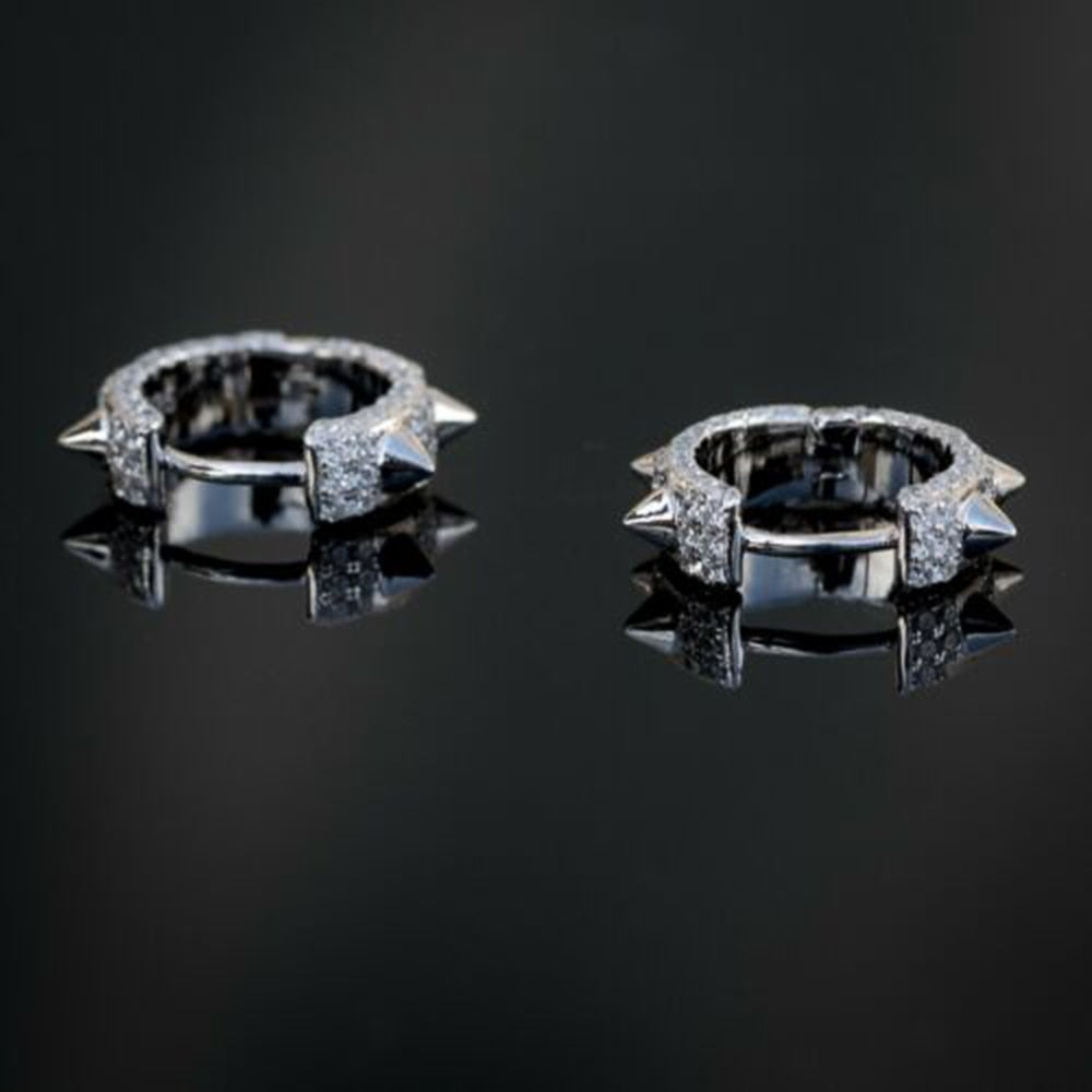 Hip Hop Jewelry Small Rivet Hoop Earrings for Women with Zircon in Silver Color