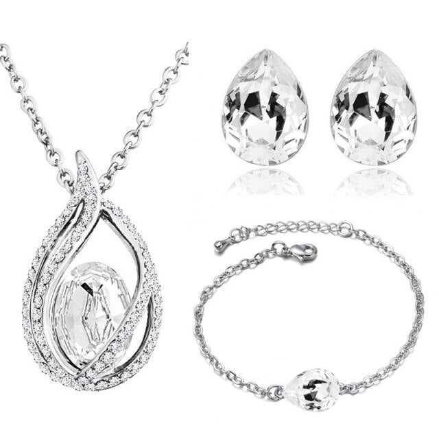 Romantic Jewelry Geometric Green Pear Cut Crystal Jewelry Set for Women