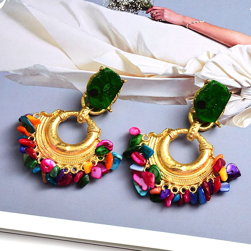 Aqua and Peach Glass Bohemian Beaded Hoop Earrings - Iris Elm Jewelry & Soap