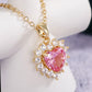 Fashion Jewelry Pink Heart Pendant Necklace for Women with Zircon in Silver Color