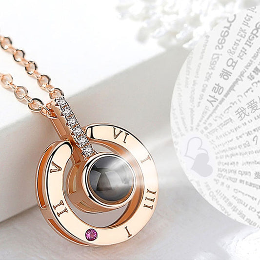 "I LOVE YOU" Pendant Necklace for Women with Unique Projection Function 100 Language "I LOVE YOU"