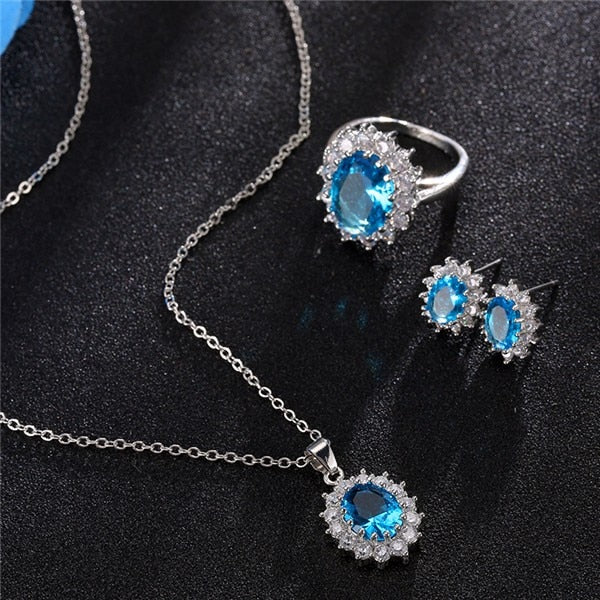 Wedding Jewelry Classic Blue Oval Cut Crystal Jewelry Set for Bridal