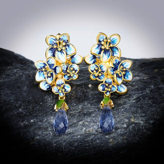 Exquisite Flowers Drop Earrings for Women with Zircon in 925 Sterling Silver