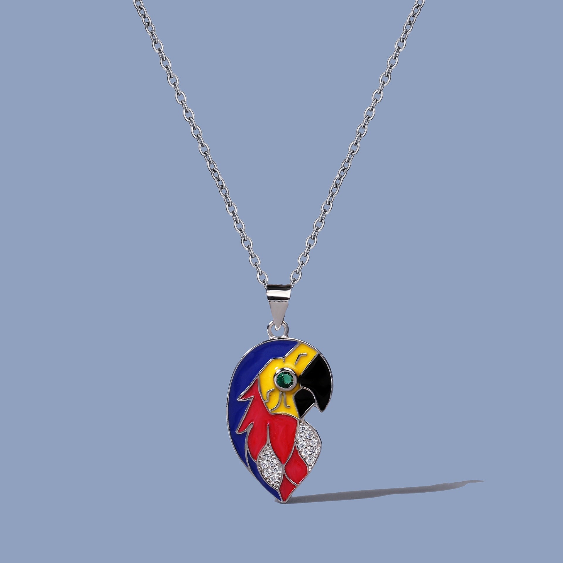 Parrot Pendant Necklace for Women with Handmade Enamel in 925 Silver