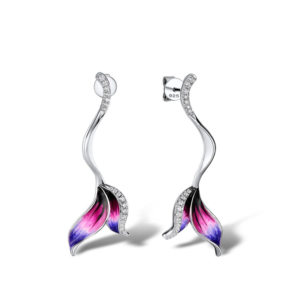 Mermaid Tail Enamel Hoop Earrings for Women with Zircon in 925 Sterling Silver