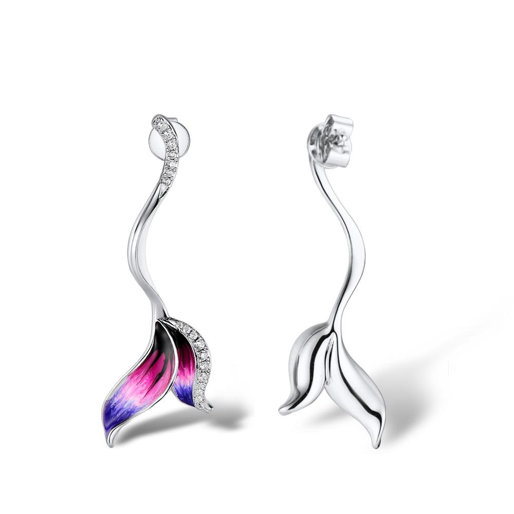 Mermaid Tail Enamel Hoop Earrings for Women with Zircon in 925 Sterling Silver