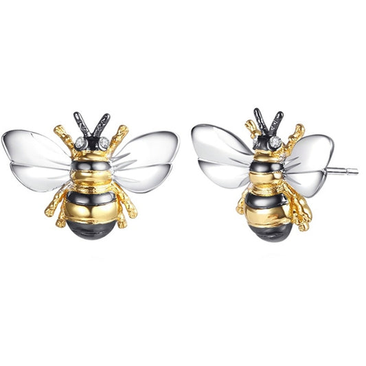 Animal Jewelry Yellow Honey Bee Stud Earrings for Women in Gold Color