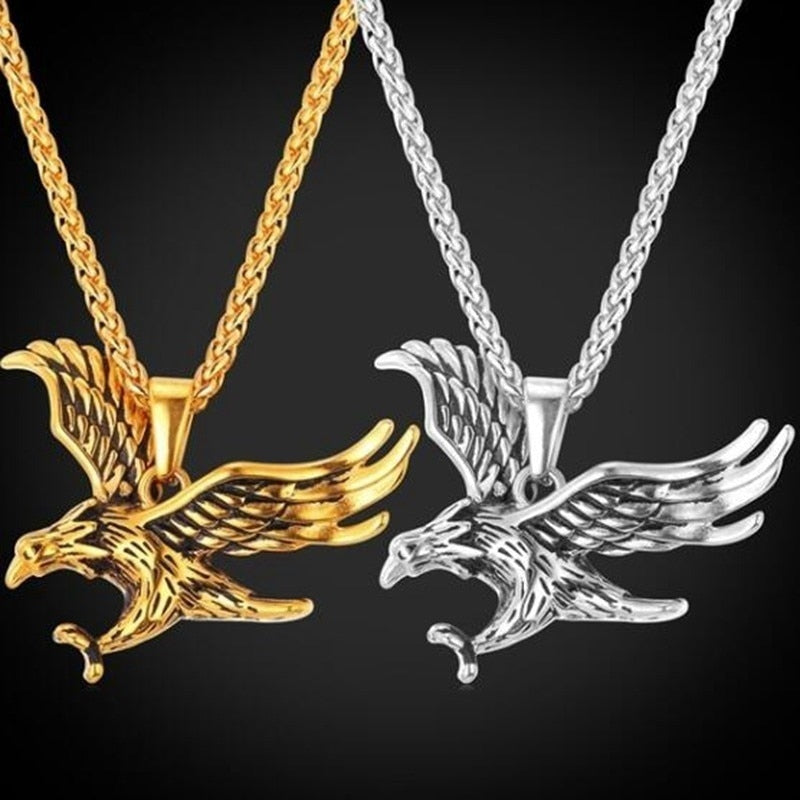 Punk Style Statement Eagle Pendant Necklace for Women and Men in Gold Color