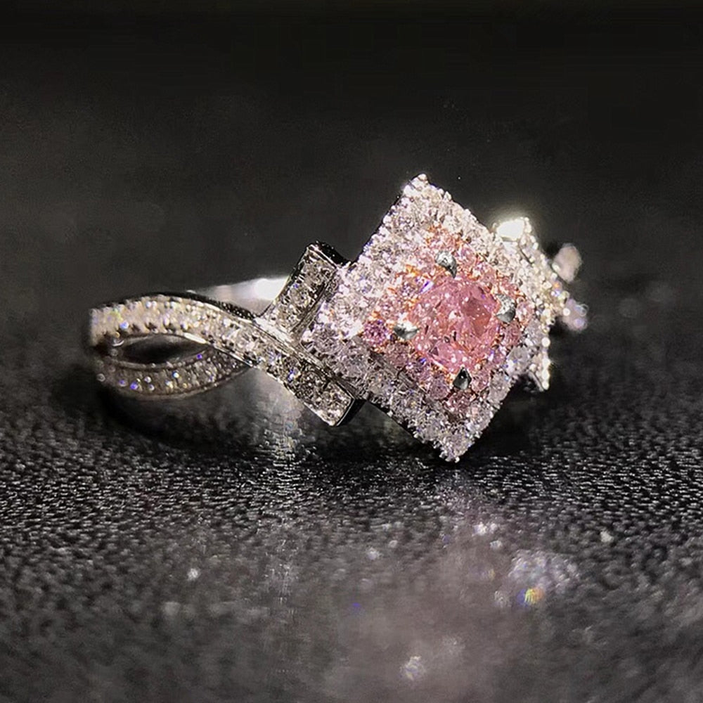 Engagement Jewelry Romantic Pink Full Micro Paved CZ Cocktail Ring for Her