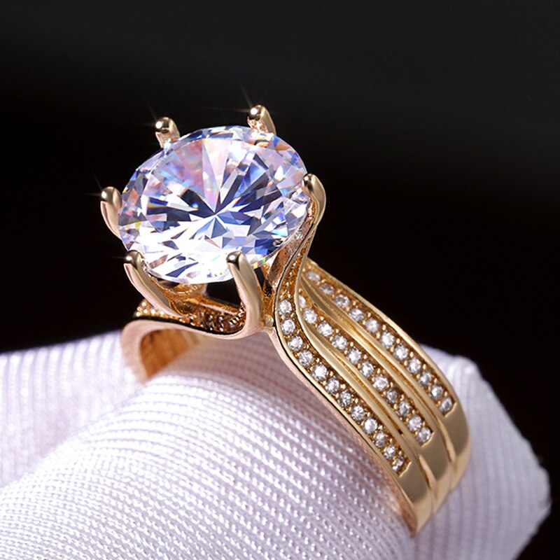 Gorgeous Round Cut Zircon Solitaire Ring for Women with Zircon in Gold Color