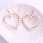 Statement Jewelry Big Heart Pearl Drop Earrings with Zircon in Gold Color