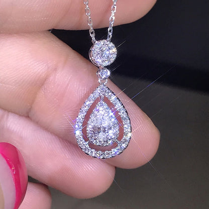 Wedding Jewelry Water Drop Pendant Necklace for Women with Zircon in Silver Color
