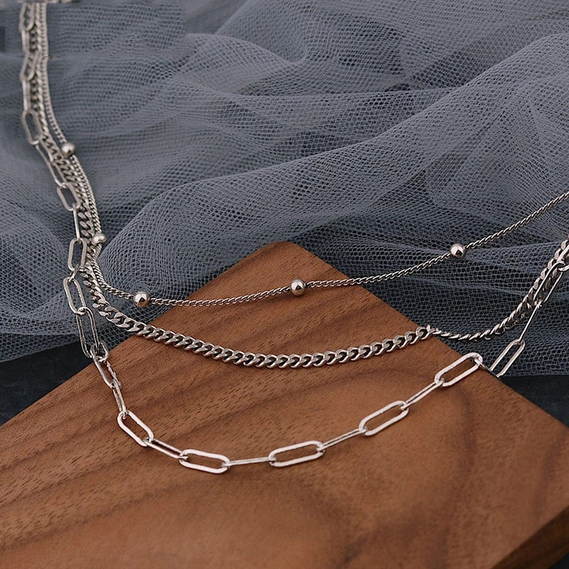Fashion Jewelry Three-layer Chain Necklace for Women in 925 Sterling Silver