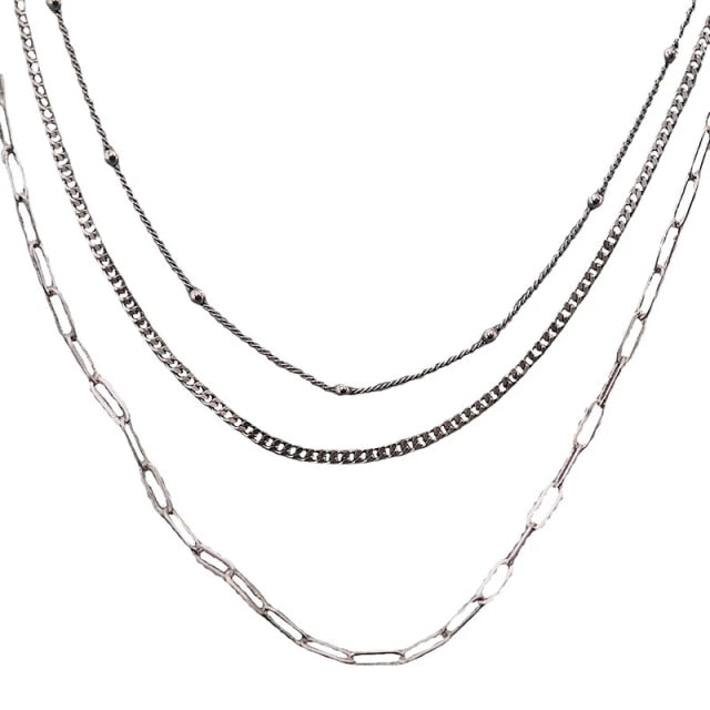 Fashion Jewelry Three-layer Chain Necklace for Women in 925 Sterling Silver