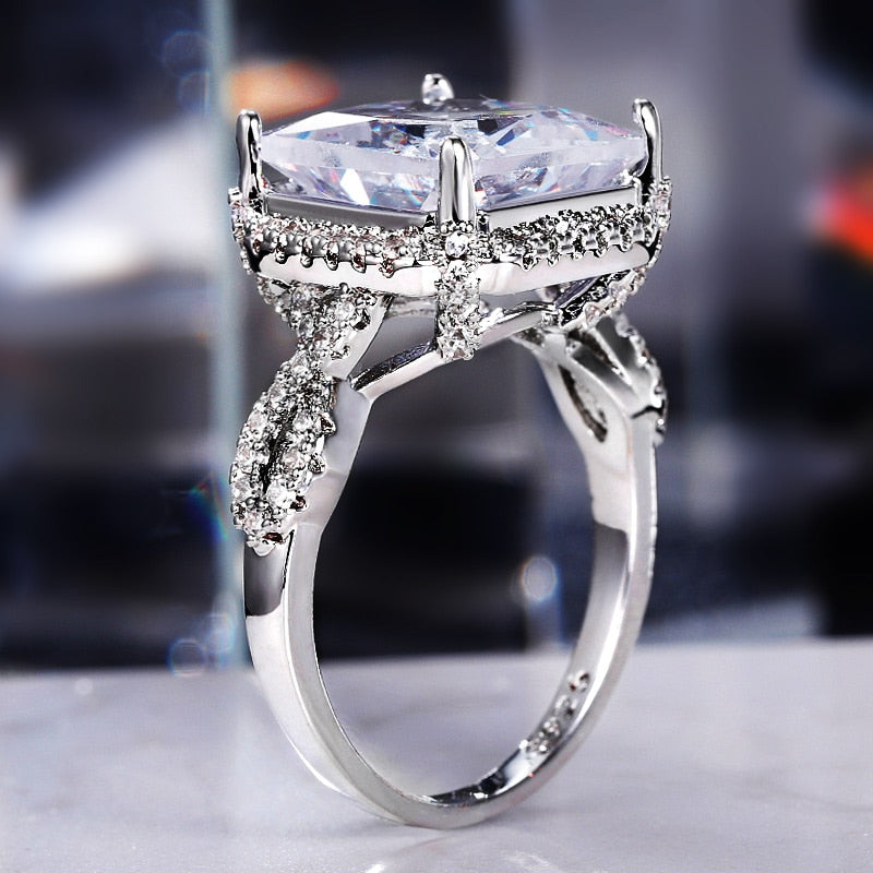 Victorian Jewelry Gorgeous Shiny Square Radiant Cut CZ Cocktail Ring