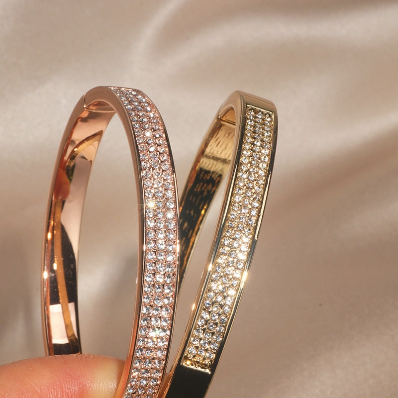 3Pcs BANGLES New Fashion Classic Womens Bangles For Women metal Gold Color  CZ Crystal Bracelet Cuff Simple Trendy Jewelry