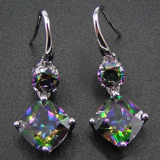 Fashion Jewelry Graceful Multicolor Drop Earrings for Women with Zircon in Silver Color