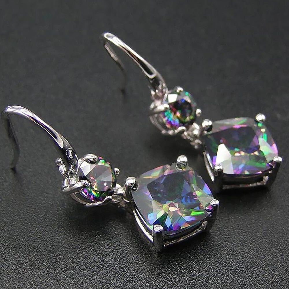 Fashion Jewelry Graceful Multicolor Drop Earrings for Women with Zircon in Silver Color