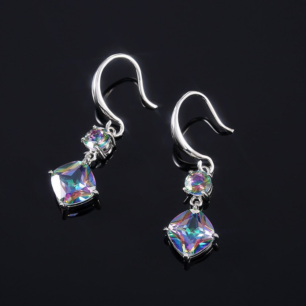 Fashion Jewelry Graceful Multicolor Drop Earrings for Women with Zircon in Silver Color