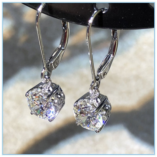 Fashion Jewelry Elegant Simple Zircon Dangle Earrings for Women in Silver Color