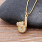 Micro Pave Gesture Hand Pendant Necklace with Rhinestone in Gold Color