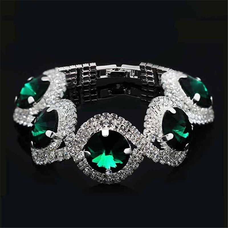 Wedding Jewelry Vintage Green Pear Cut Crystal Jewelry Set for Bridal