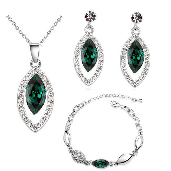 Wedding Jewelry Geometric Green Marquise Cut Austrian Crystal Jewelry Set for Bridal