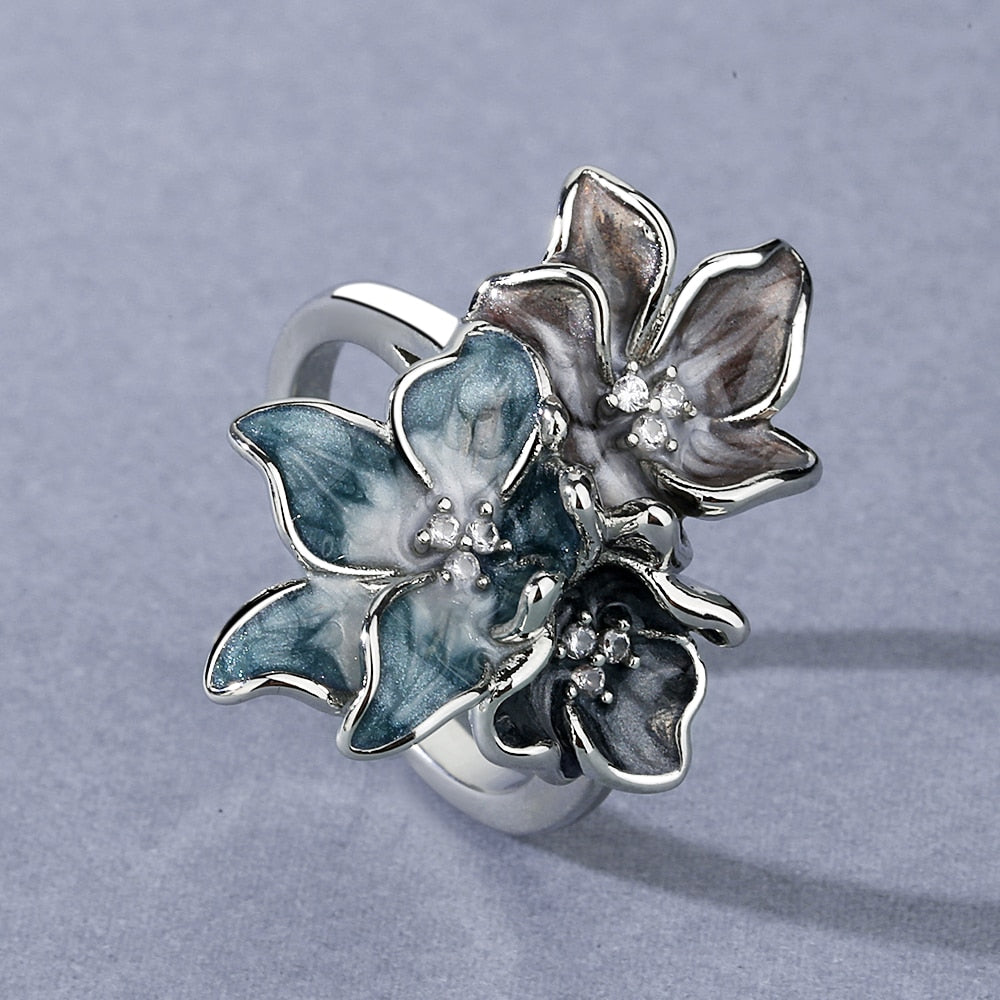 Simple Flower Ring for Women with Handmade Enamel in 925 Silver