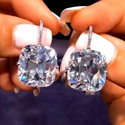 Luxury Jewelry Simple Big Zircon Dangle Earrings for Women in Silver Color