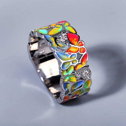 Exquisite Butterfly Ring Jewelry for Women with Zircon colorful in Silvery