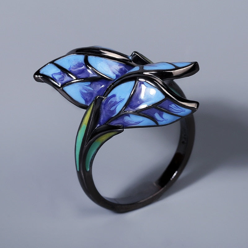 Unique Blue Butterfly Ring Jewelry for Women with Handmade Enamel