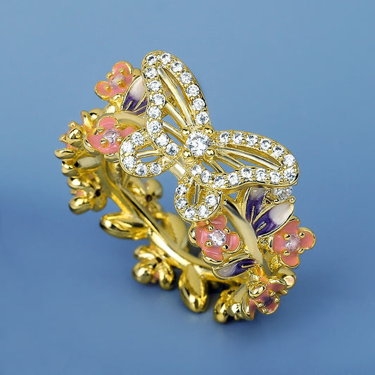 Butterfly Ring Jewelry for women with Zircon dazzling in Gold Color