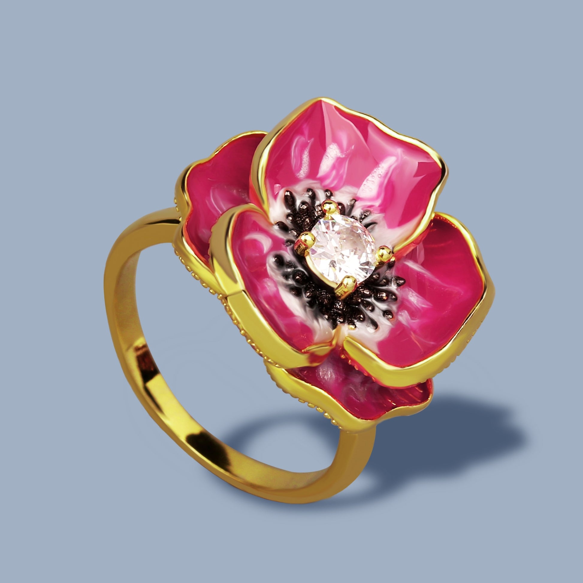 Elegant Flower Ring Jewelry for women with  Zircon dazzling in 925 Silver