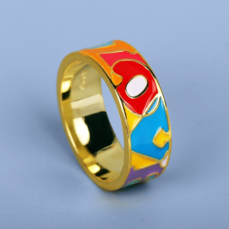 Handmade Fashion Enamel Ring Jewelry for Women in Gold Color