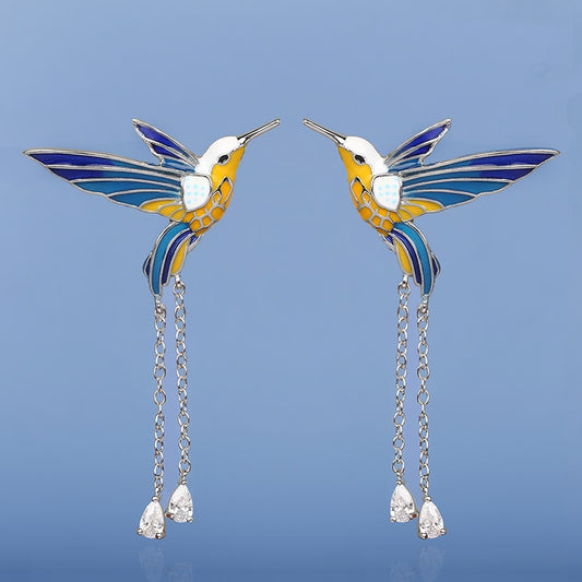 Bird Pendant Enamel Earrings Jewelry for Women with Color Epoxy Tassel