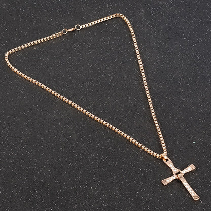 Hip Hop Jewelry Creative Design Cross Pendant Necklace with Rhinestone in Gold Color