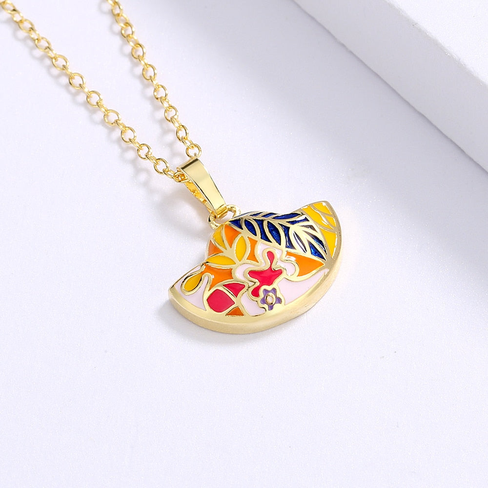 Fashion Jewelry Small Color Enamel Pendant Necklaces for Women in Gold Color