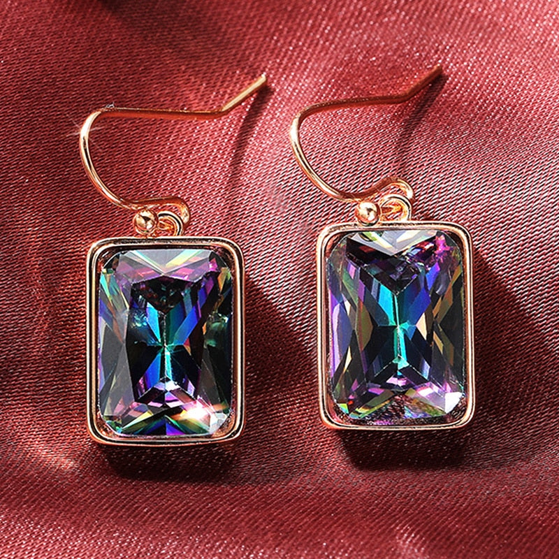 Luxury Jewelry Radiant Cut Zircon Dangle Earrings for Women in Silver Color