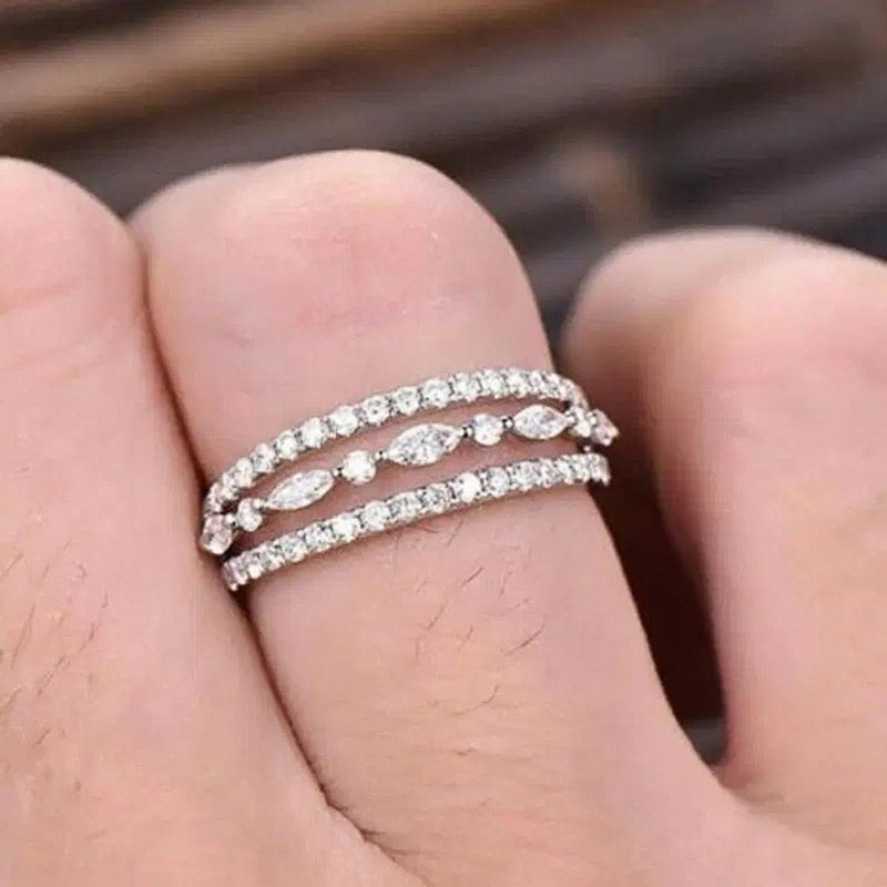 Fashion Jewelry Delicate Dazzling 3 Row Paved Cubic Zircon Fashion Ring for Women