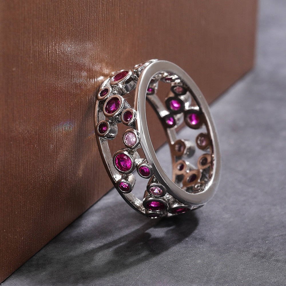 Fashion Jewelry Hollow Out Ring for Women with Colorful Zircon in Silver Color
