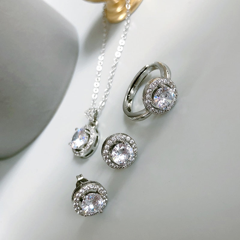 Wedding Jewelry Round Cut Crystal Jewelry Set for Bride with Zircon in Gold Color