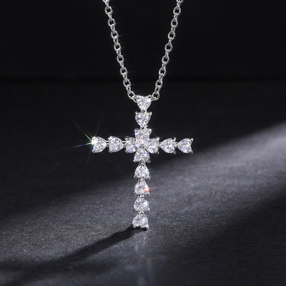 Trendy Jewelry Delicate Heart Crystal Cross Pendant Necklaces for Women